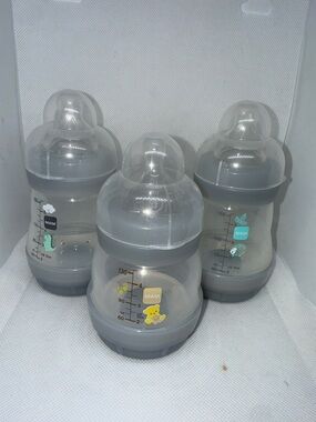 MAM Gray Baby Bottle with Clear Nipple - Pack of 3